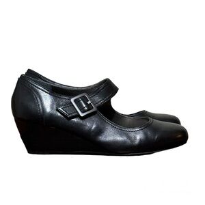 Ros Hommerson Black Havana Mary Jane Wedge. Buckle Hook and loop. Women’s 10